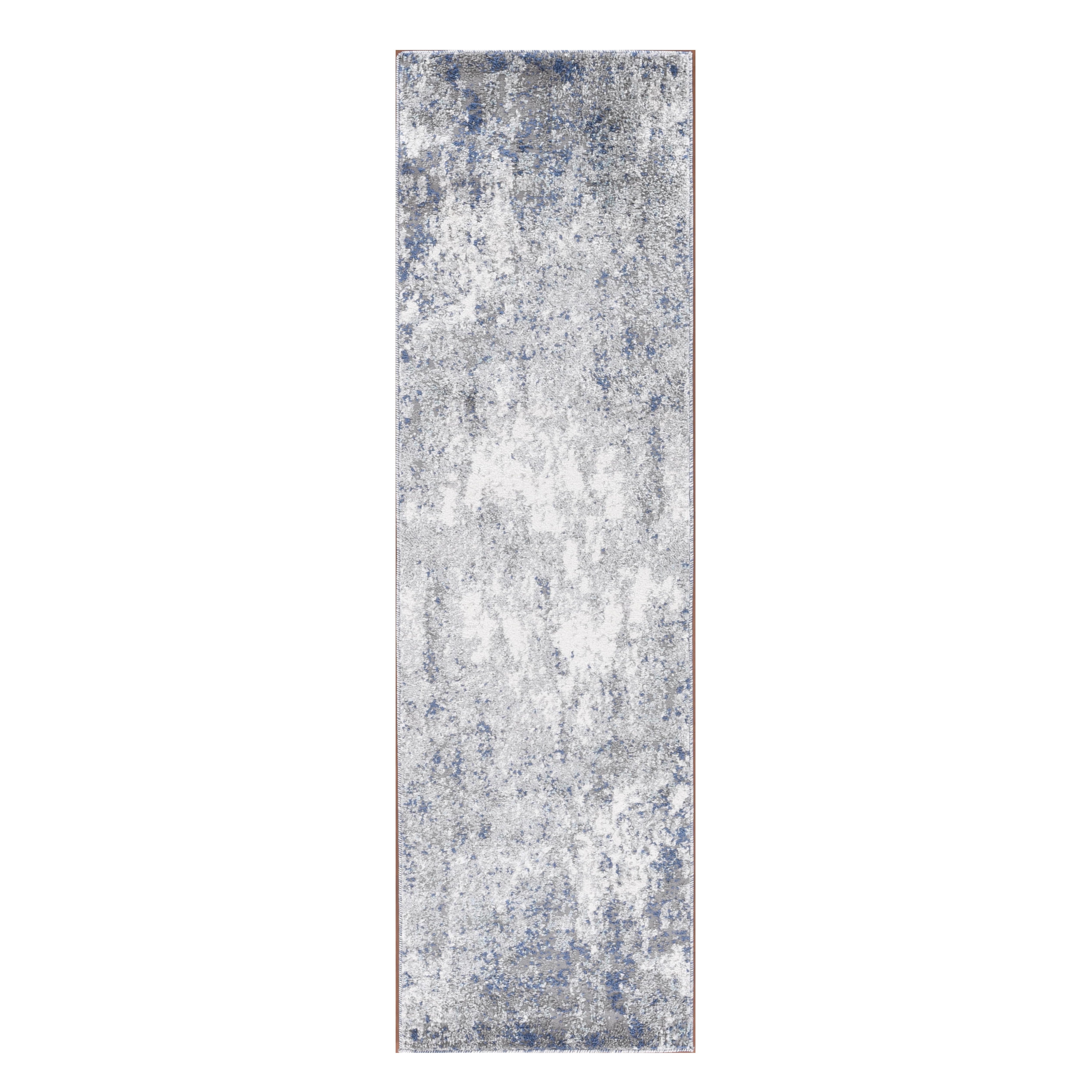 8' Blue and Gray Abstract Power Loom Runner Rug