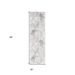 8' Gray and Beige Abstract Power Loom Runner Rug