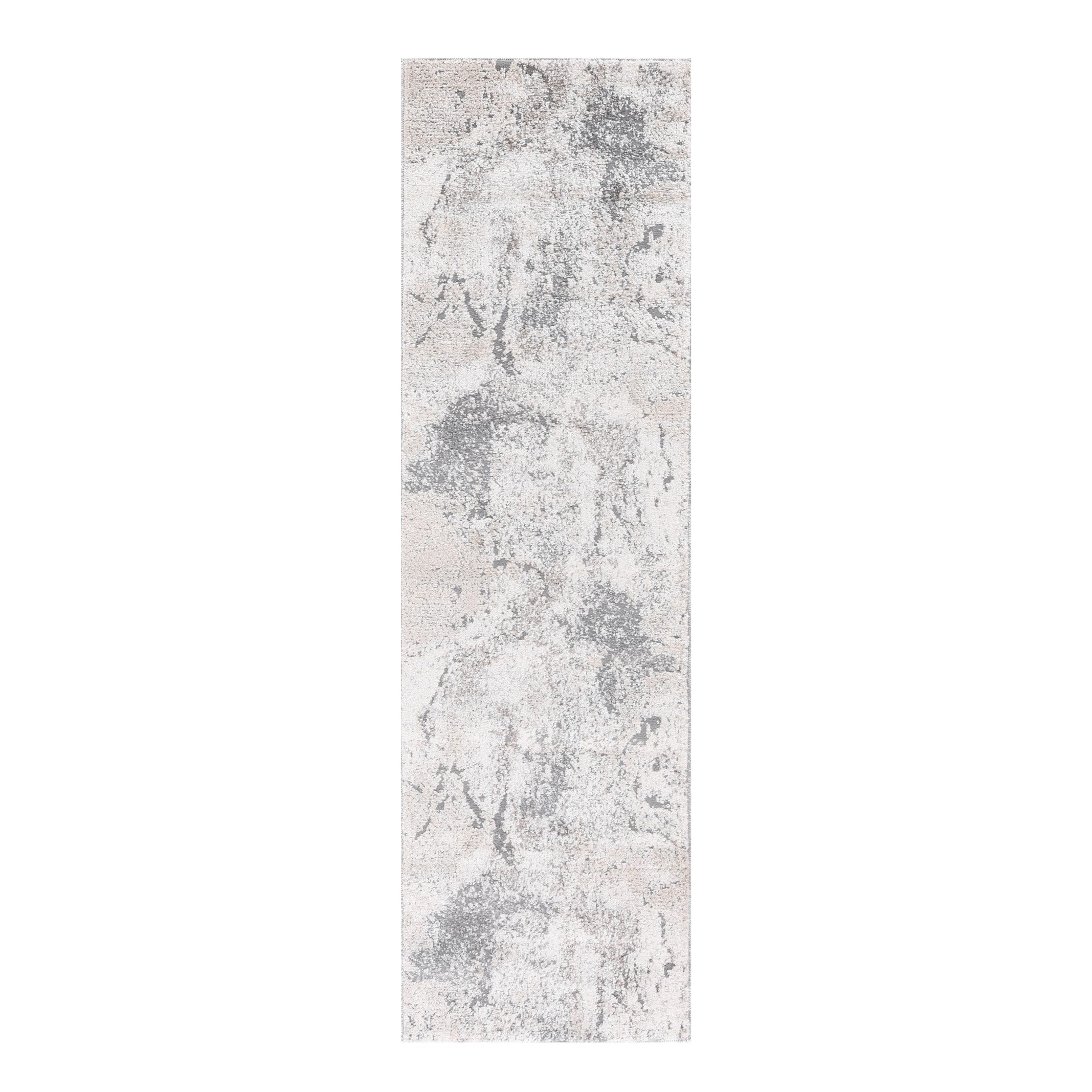 8' Gray and Beige Abstract Power Loom Runner Rug