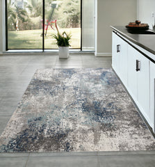4' x 6' Gray and Blue Abstract Power Loom Area Rug
