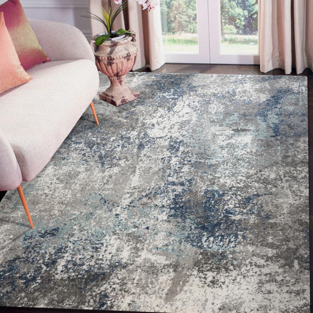 4' x 6' Gray and Blue Abstract Power Loom Area Rug