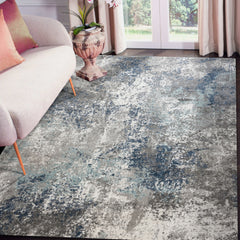 4' x 6' Gray and Blue Abstract Power Loom Area Rug