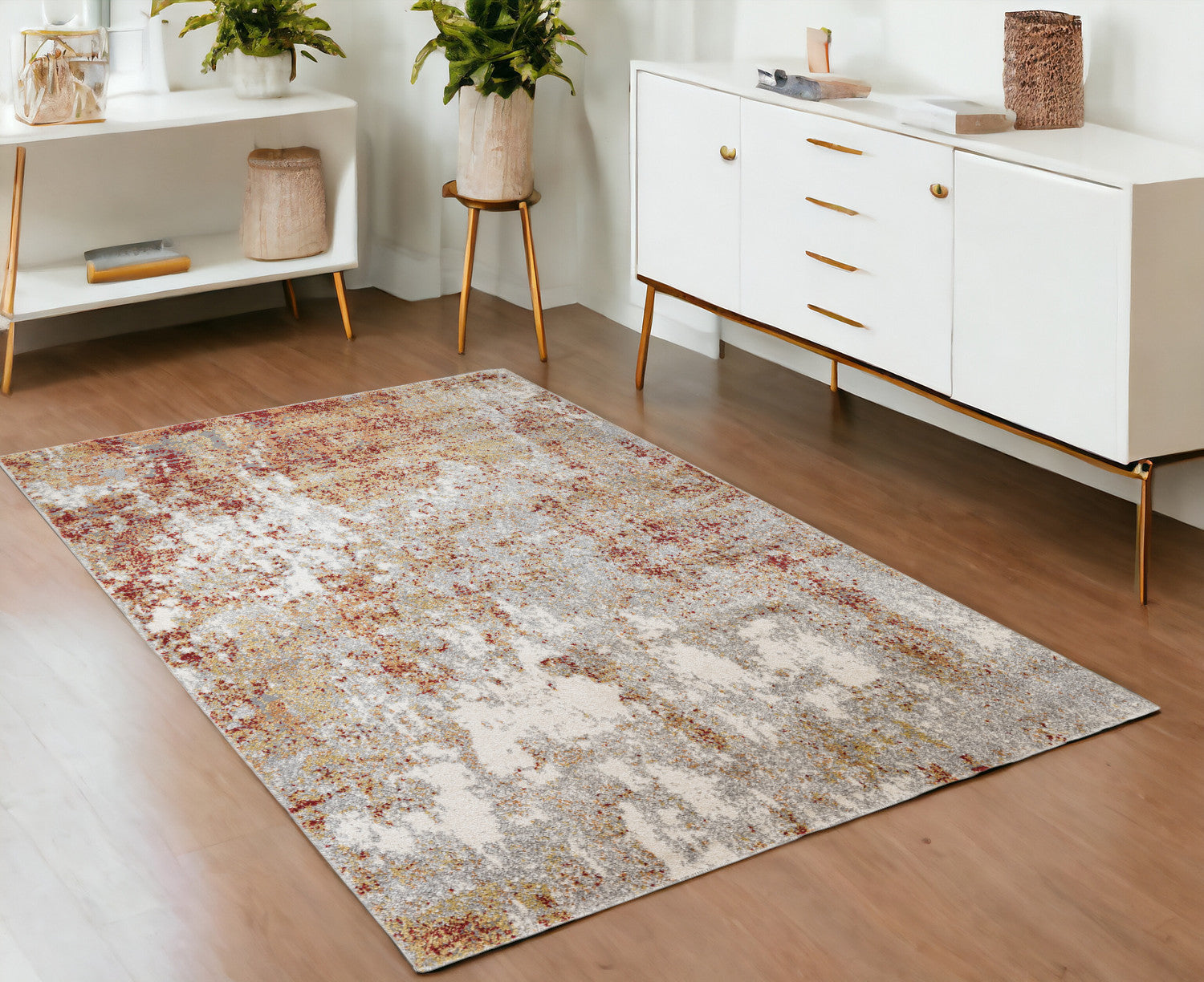 4' x 6' Gray and Red Abstract Power Loom Area Rug