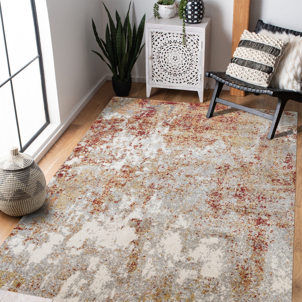 4' x 6' Gray and Red Abstract Power Loom Area Rug