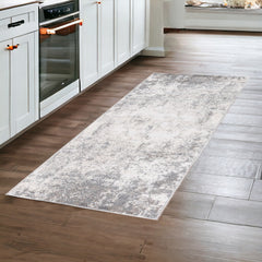 8' Gray and Beige Abstract Power Loom Runner Rug