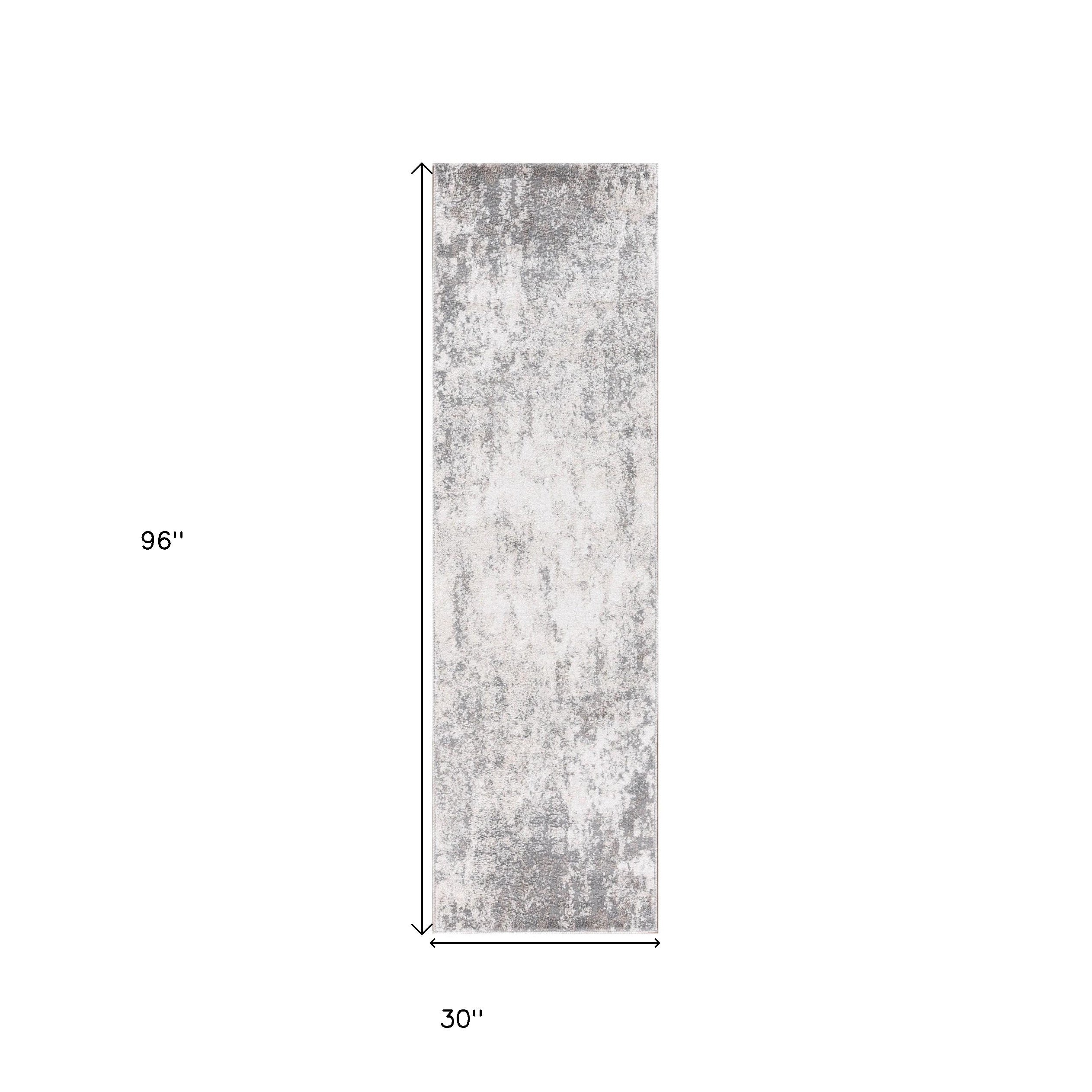 8' Gray and Beige Abstract Power Loom Runner Rug