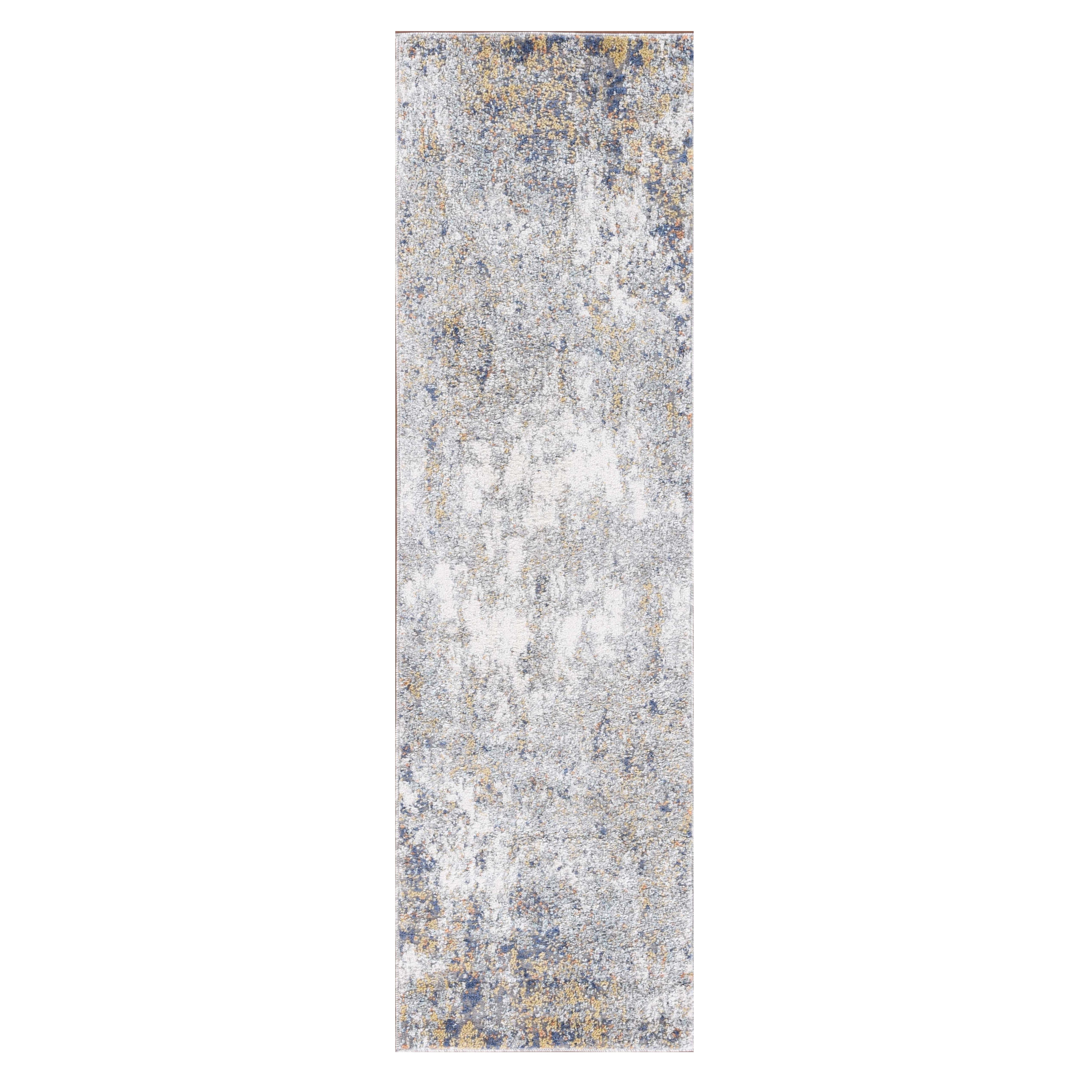 8' Blue and Yellow Abstract Power Loom Runner Rug
