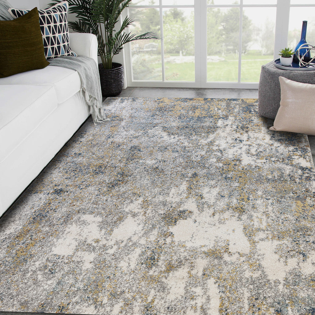 4' x 6' Gray and Yellow Abstract Power Loom Area Rug