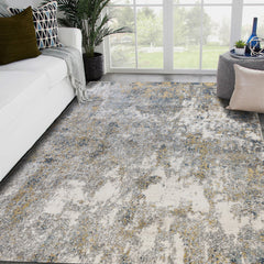 4' x 6' Gray and Yellow Abstract Power Loom Area Rug