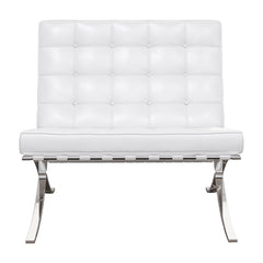 32" White And Silver Italian Leather Tufted Lounge Chair