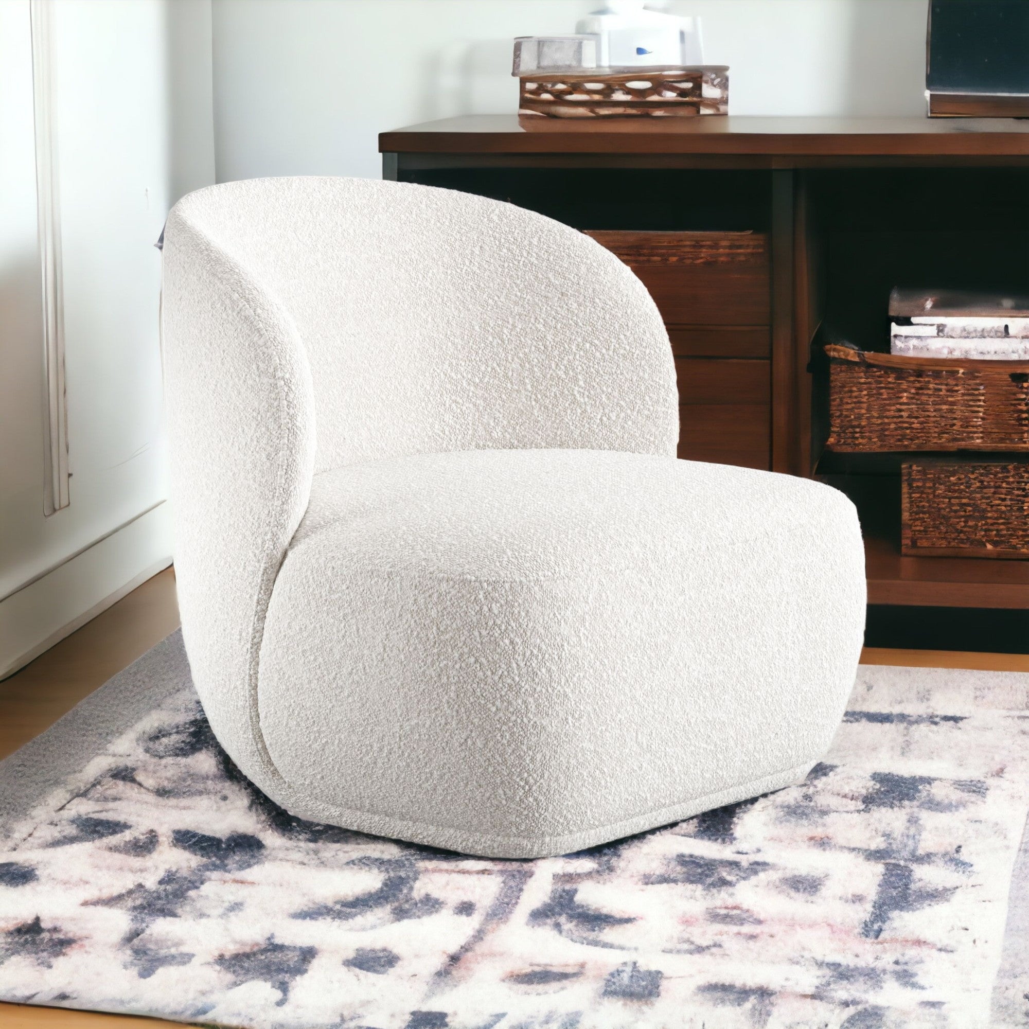 31" White Boucle Mod Wingback Chair