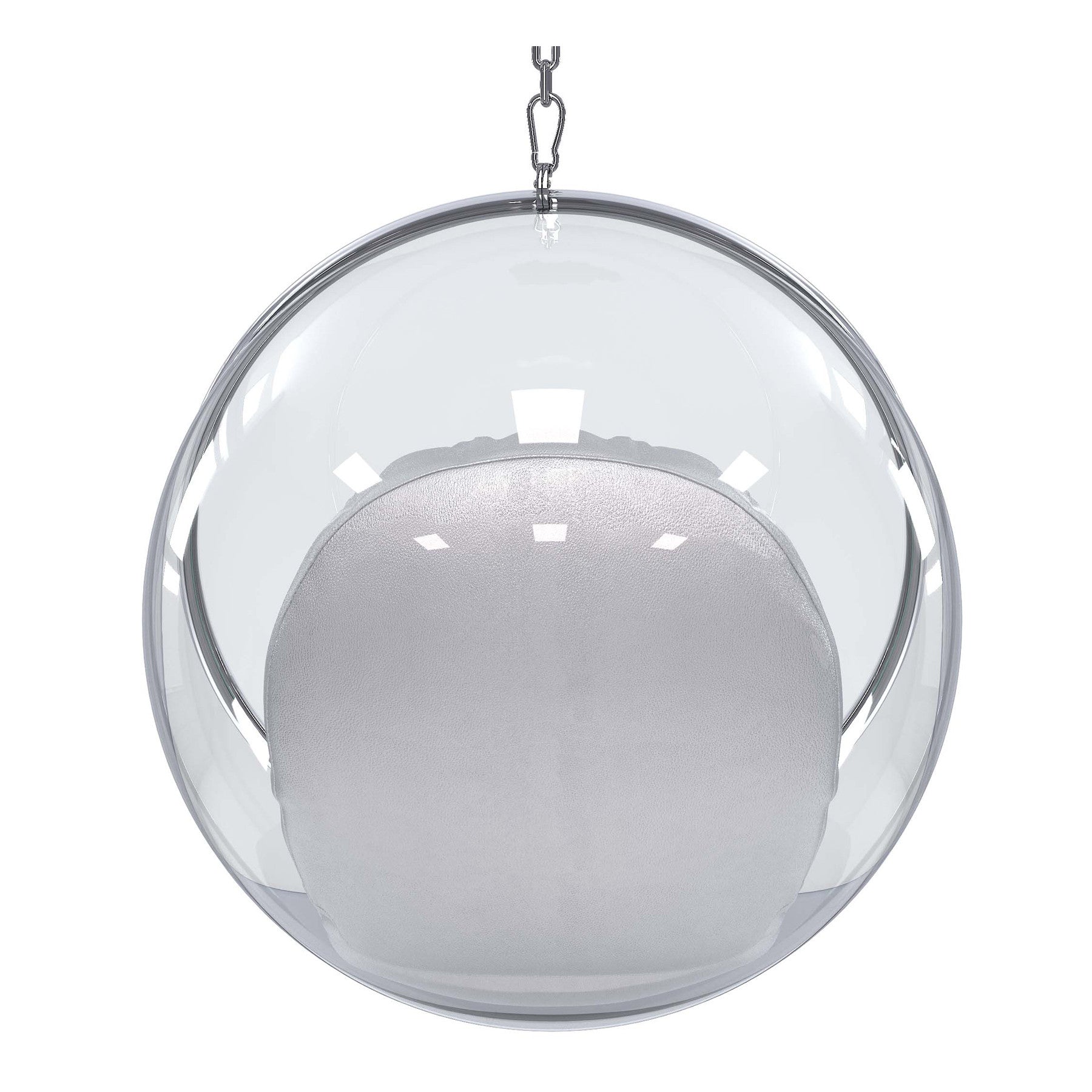 42" Silver and Clear Acrylic and Faux Leather Balloon Chair