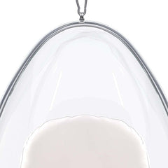 47" White and Silver Acrylic and Faux Leather Oval Balloon Chair