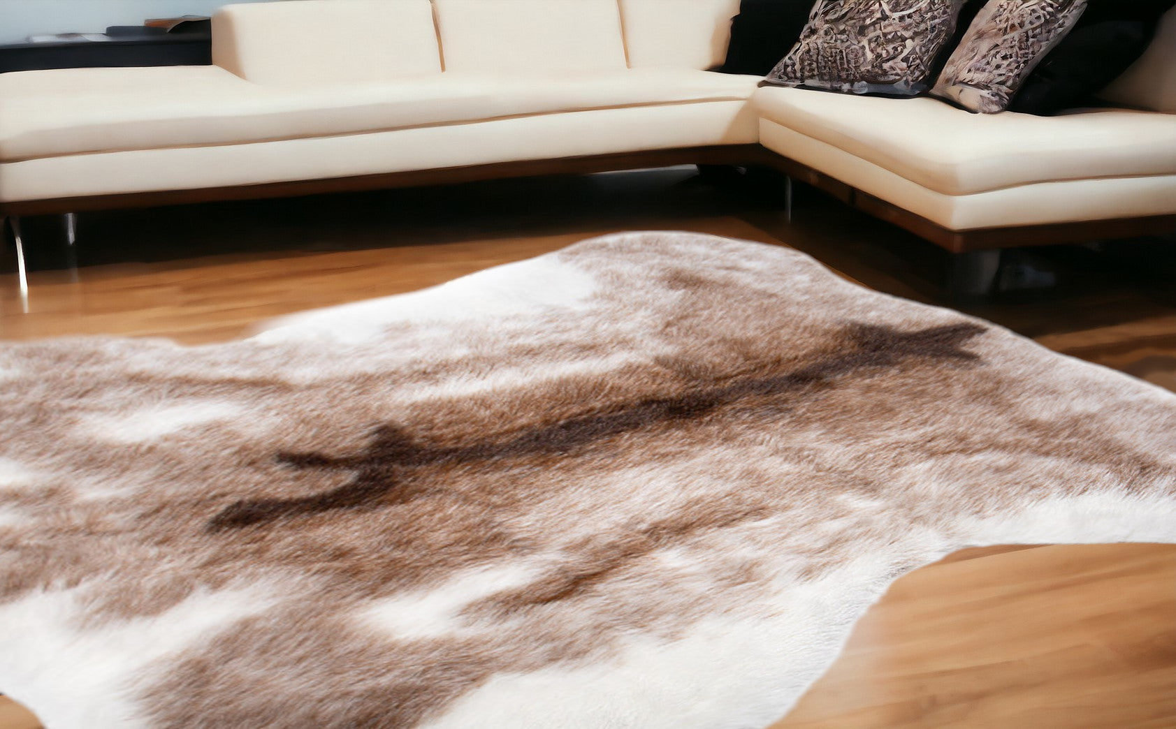 5' x 8' Brown Faux Fur Animal Print Area Rug