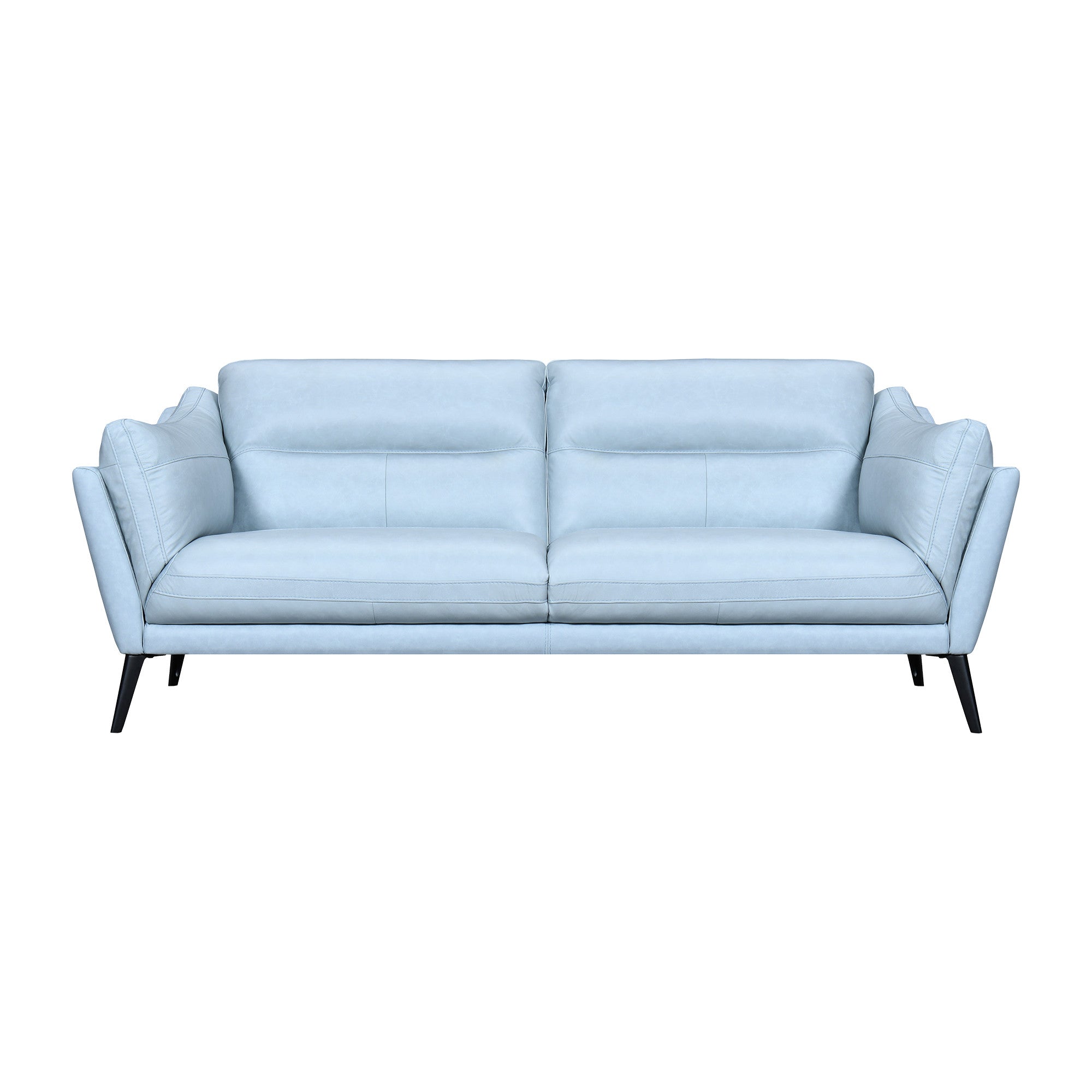 87" Sky Blue And Black Leather Sofa
