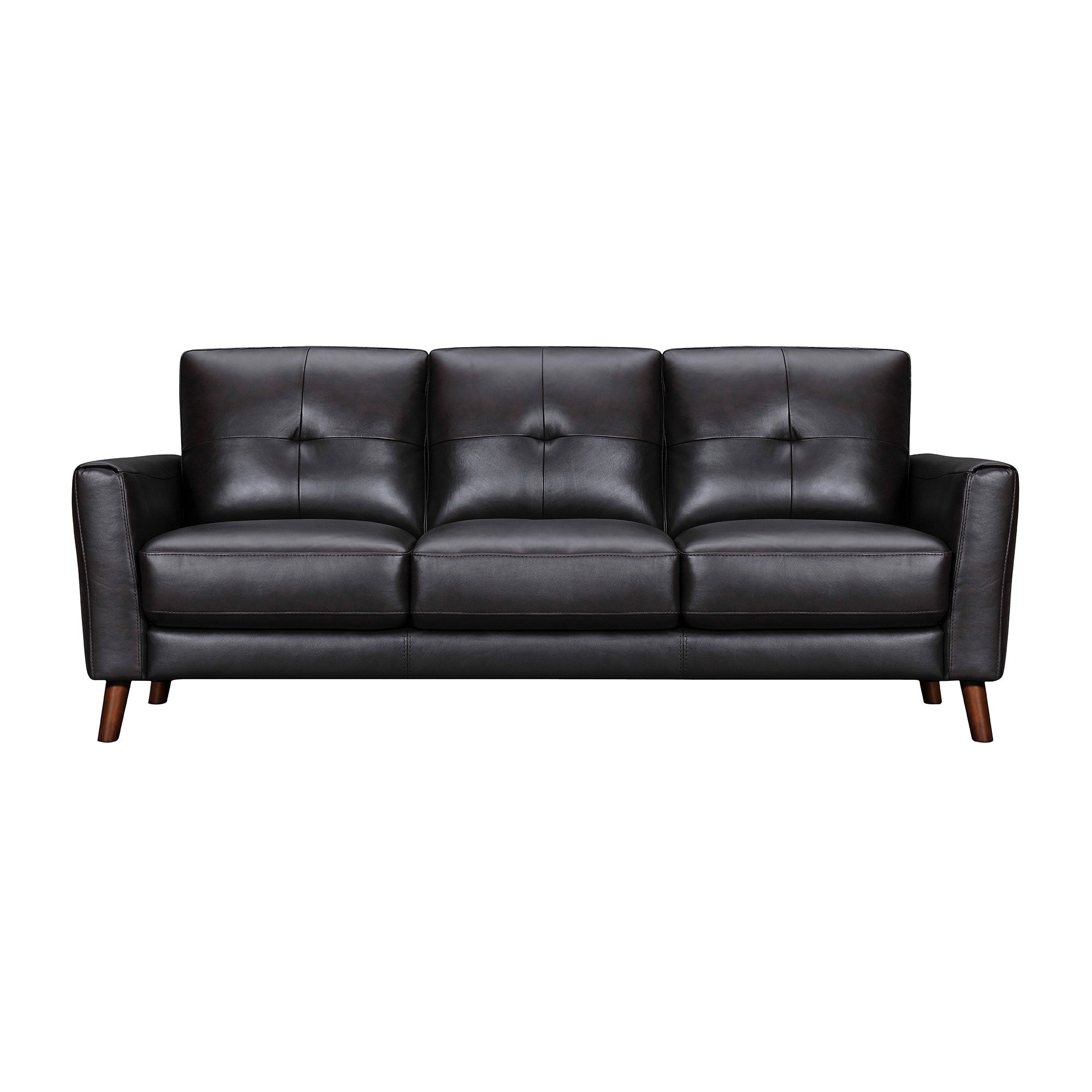 82" Black And Brown Tufted Leather Sofa
