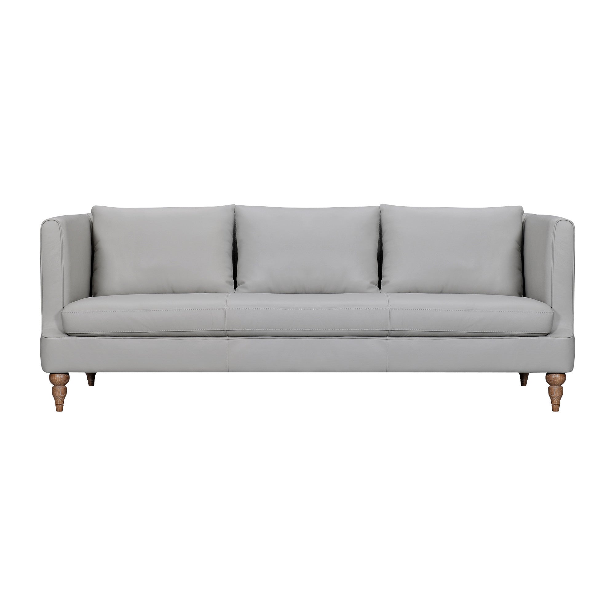 85" Gray And Brown Leather Sofa