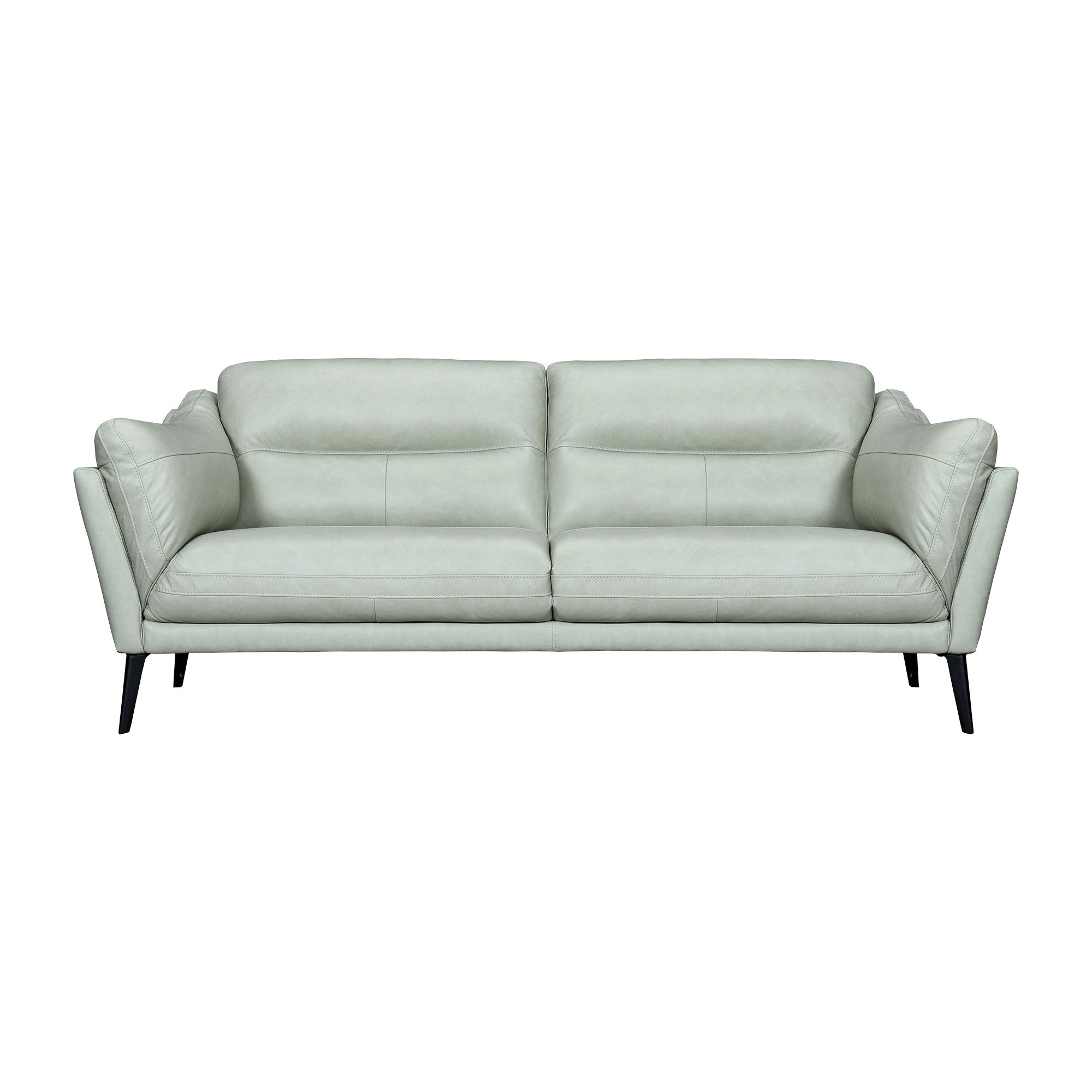87" Mint Green And Black Leather Sofa