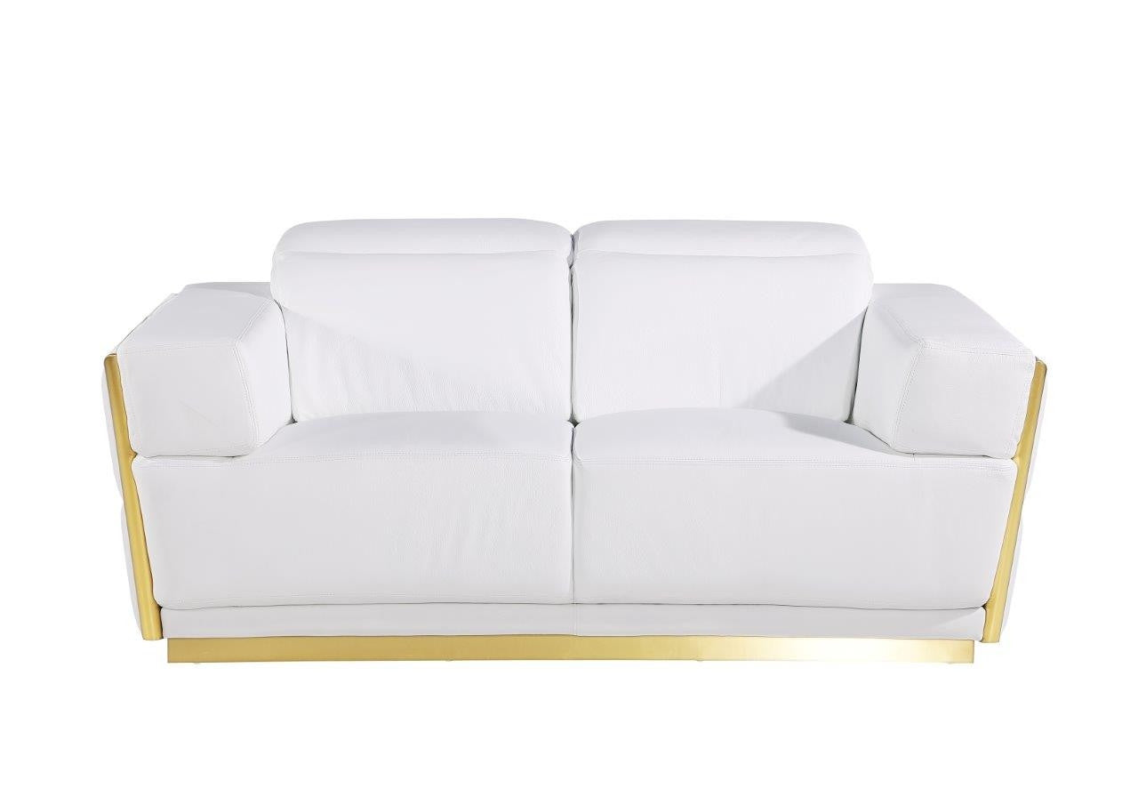 70" White And Silver Italian Leather Loveseat