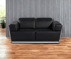 70" Black And Silver Italian Leather Loveseat