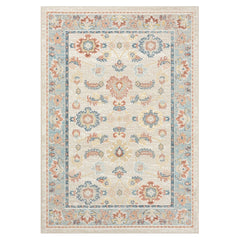 4' x 6' Blue and Ivory Oriental Power Loom Area Rug