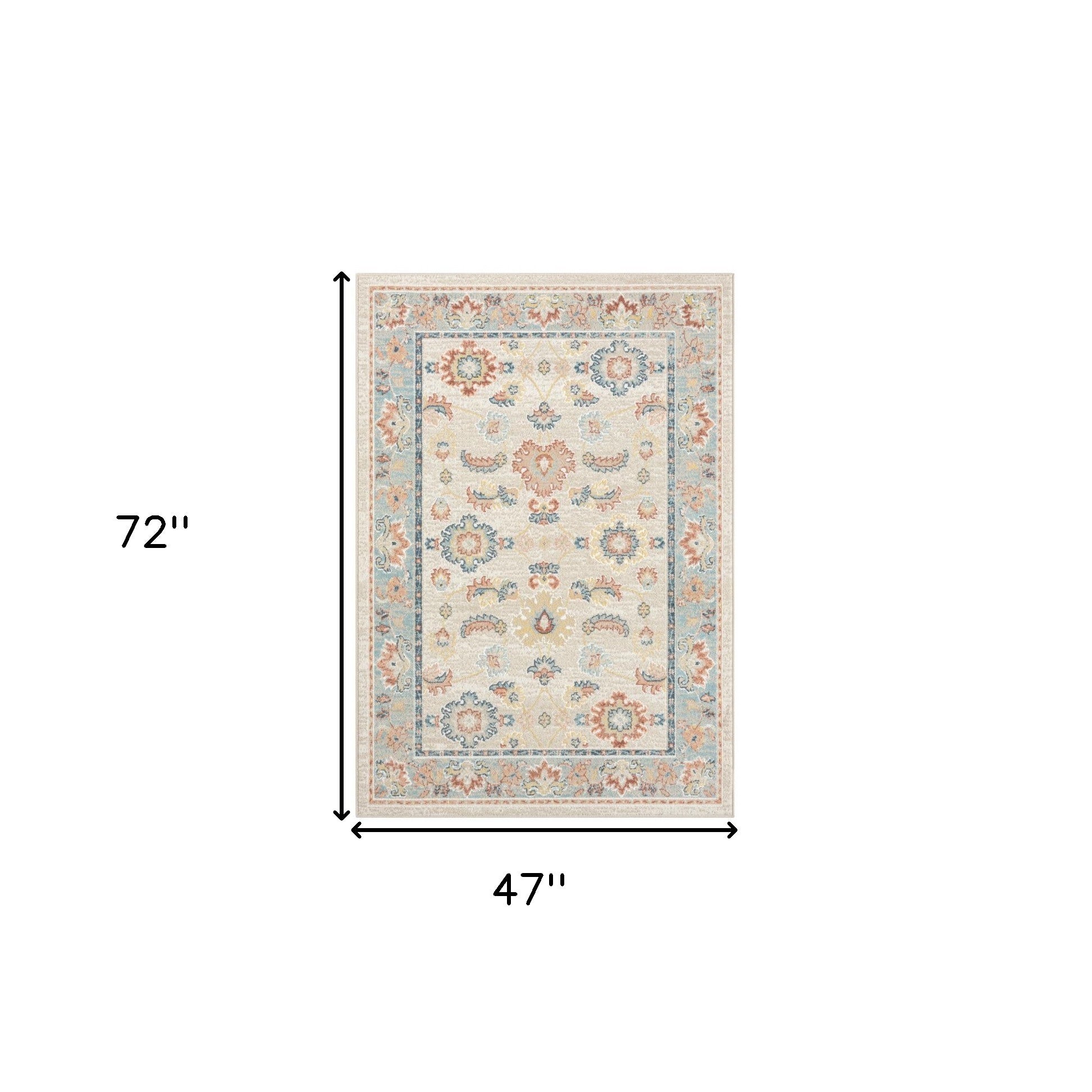 4' x 6' Blue and Ivory Oriental Power Loom Area Rug