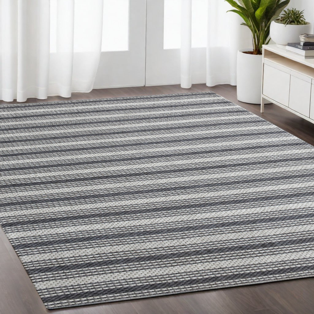 5' x 8' Gray and Ivory Striped Hand Woven Non Skid Area Rug