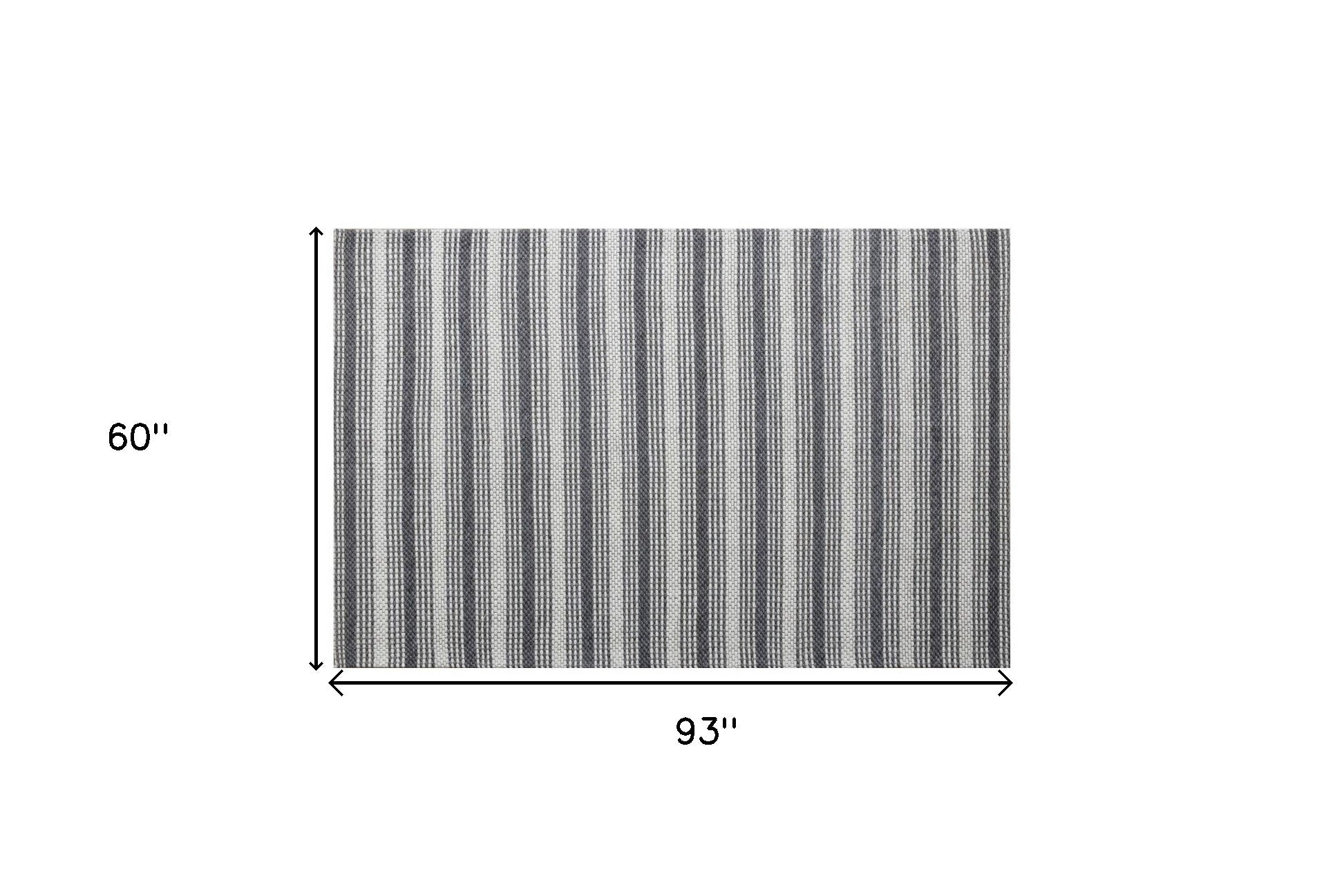 5' x 8' Gray and Ivory Striped Hand Woven Non Skid Area Rug