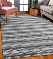 5' x 8' Gray and Ivory Striped Hand Woven Non Skid Area Rug