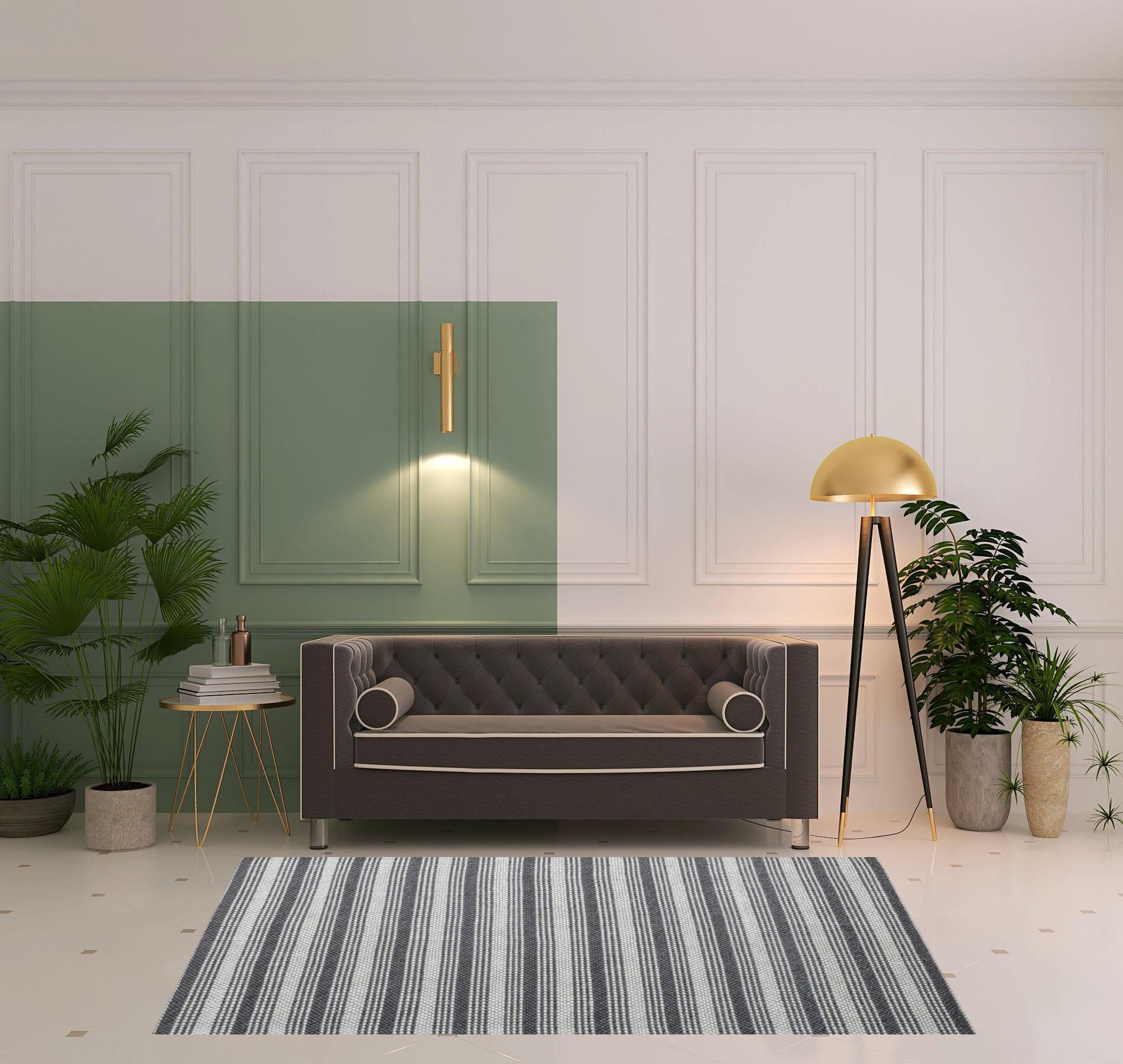 5' x 8' Gray and Ivory Striped Hand Woven Non Skid Area Rug