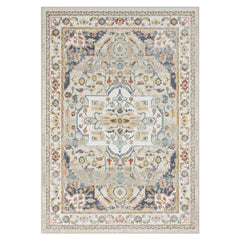 4' x 6' Ivory and Blue Oriental Power Loom Area Rug