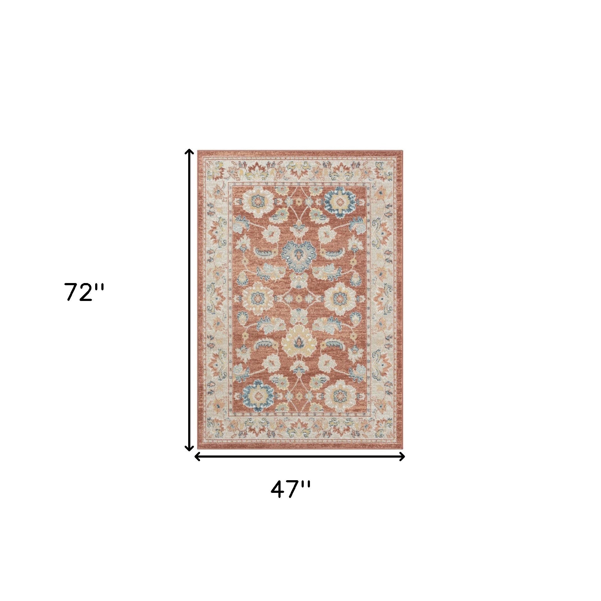 4' x 6' Red and Ivory Oriental Power Loom Area Rug