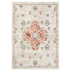 4' x 6' Ivory and Red Medallion Power Loom Area Rug