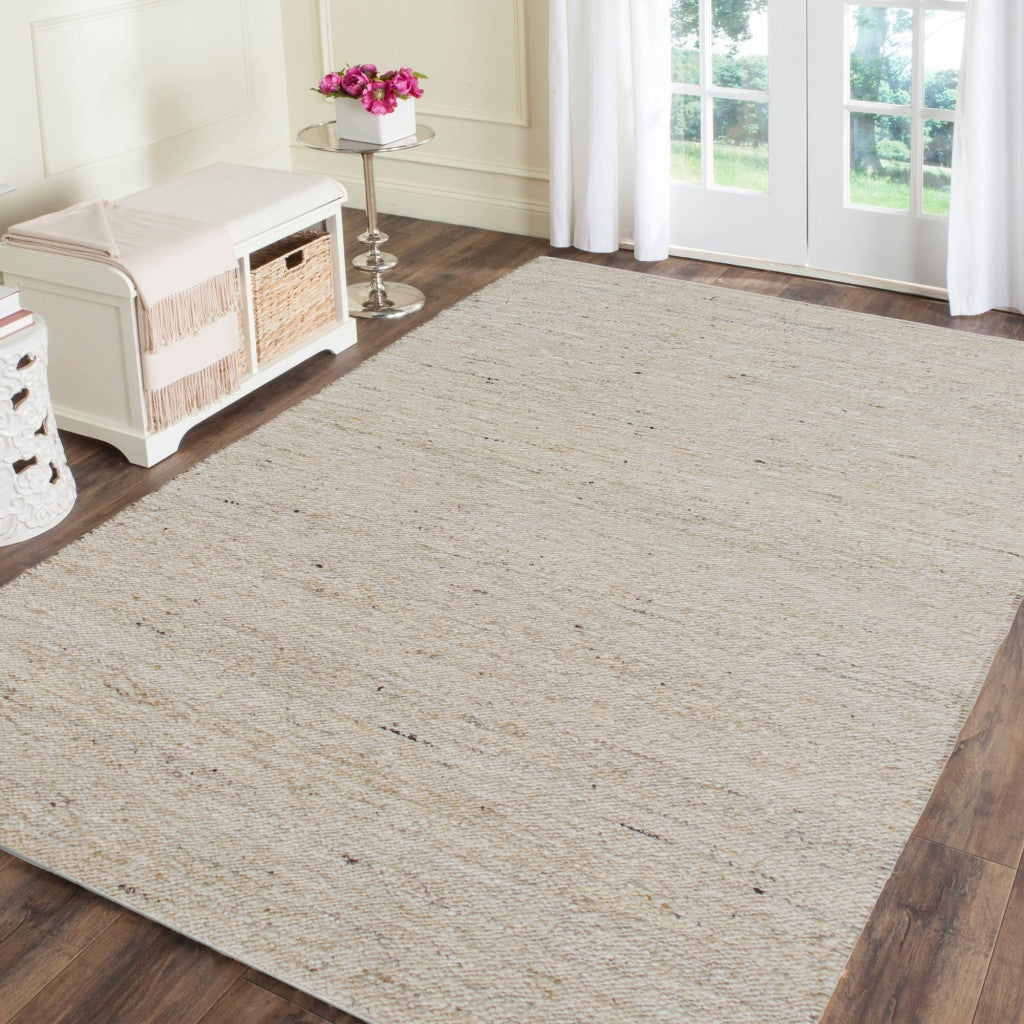 9' x 12' Beige and White Hand Woven Area Rug