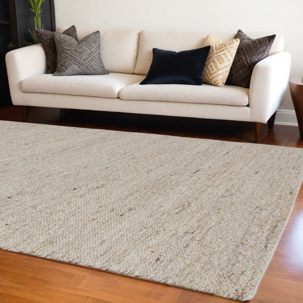 9' x 12' Beige and White Hand Woven Area Rug
