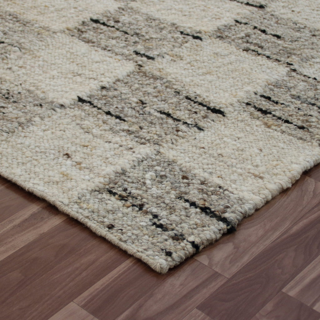 9' x 12' Beige Wool Checkered Hand Woven Area Rug
