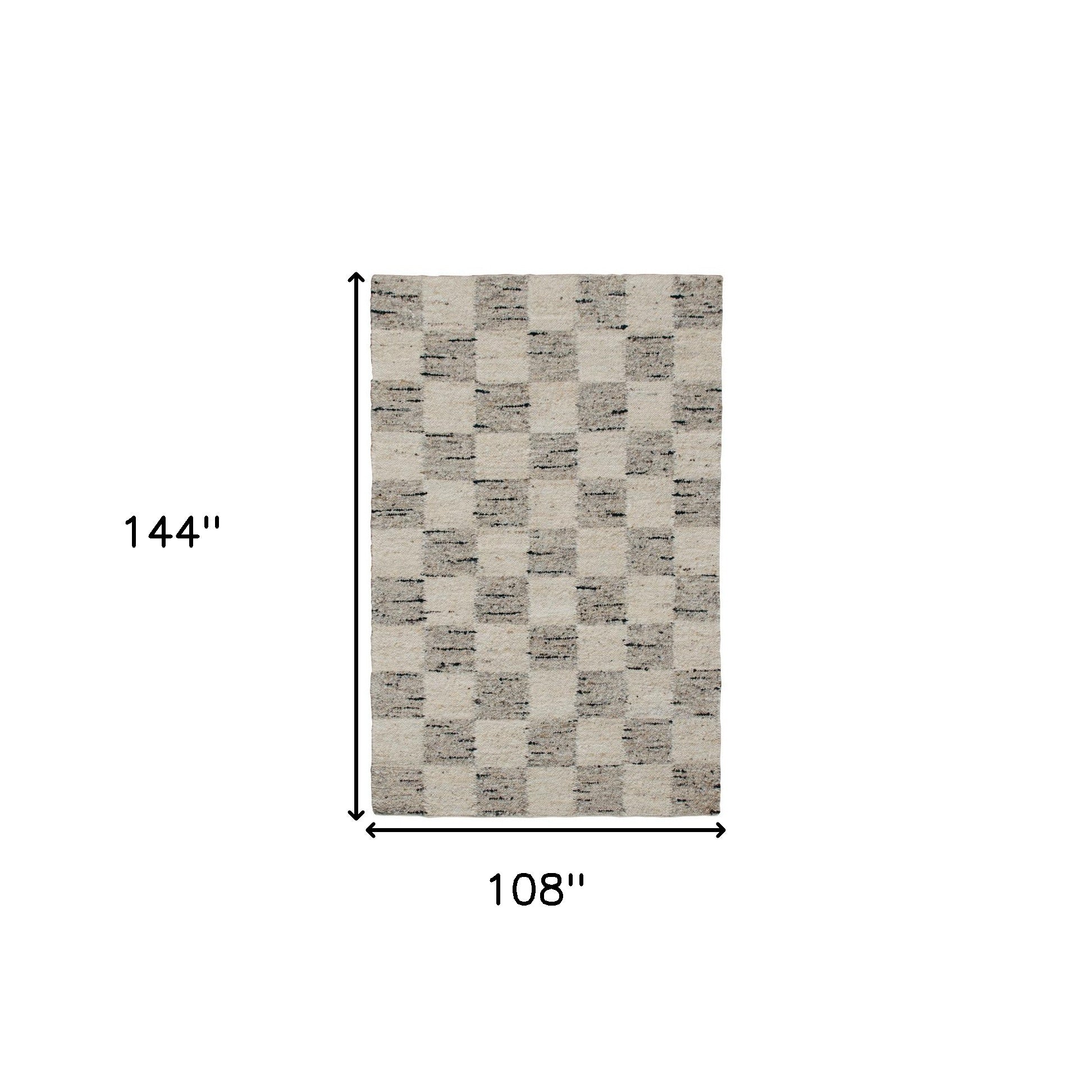 9' x 12' Beige Wool Checkered Hand Woven Area Rug