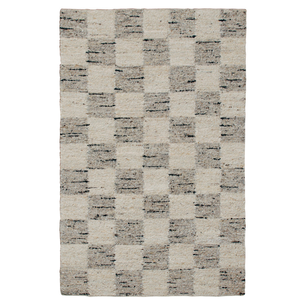 9' x 12' Beige Wool Checkered Hand Woven Area Rug