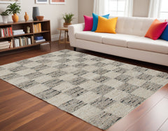 9' x 12' Beige Wool Checkered Hand Woven Area Rug