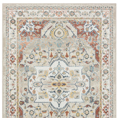 4' x 6' Ivory and Red Oriental Power Loom Area Rug