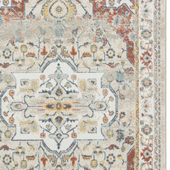 4' x 6' Ivory and Red Oriental Power Loom Area Rug