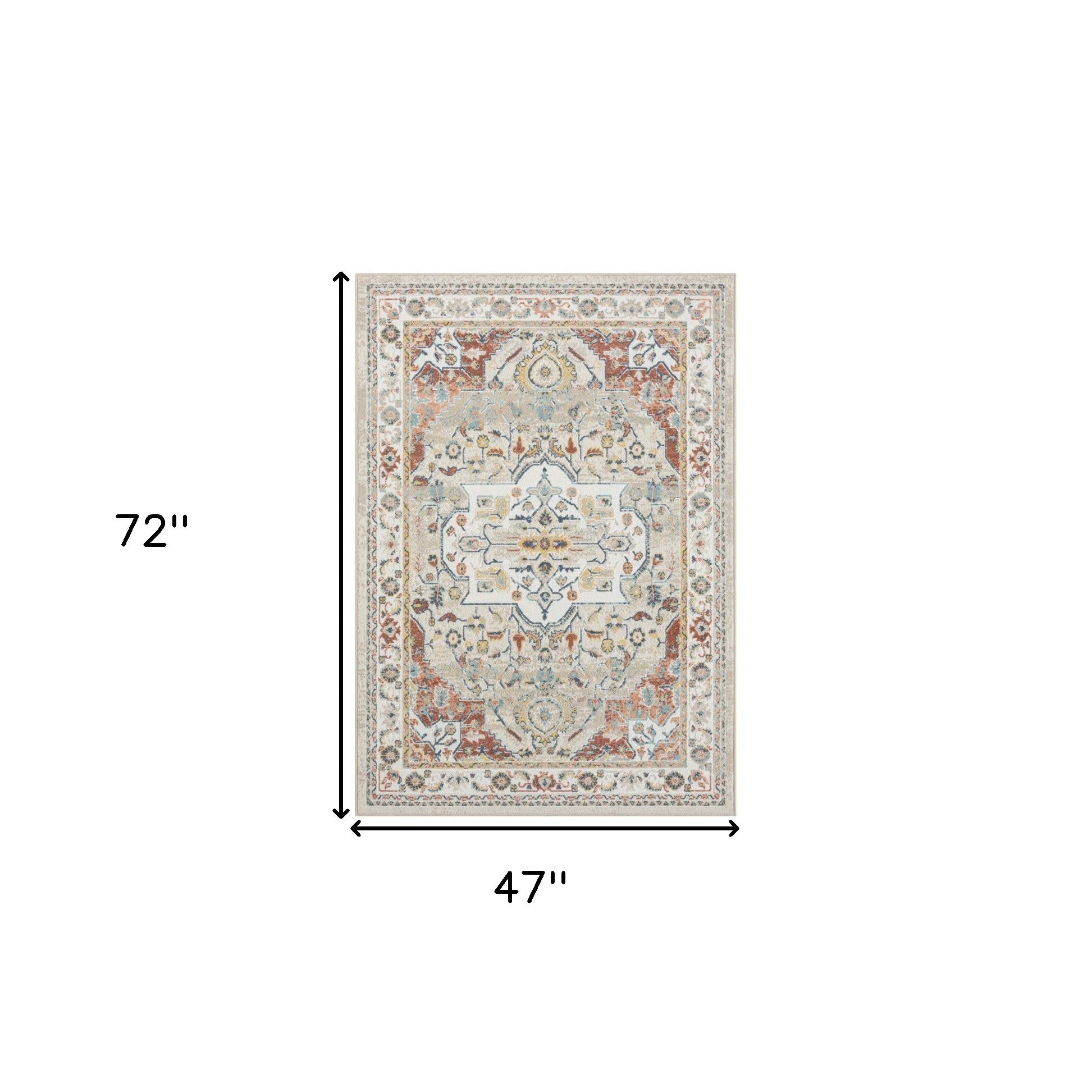 4' x 6' Ivory and Red Oriental Power Loom Area Rug