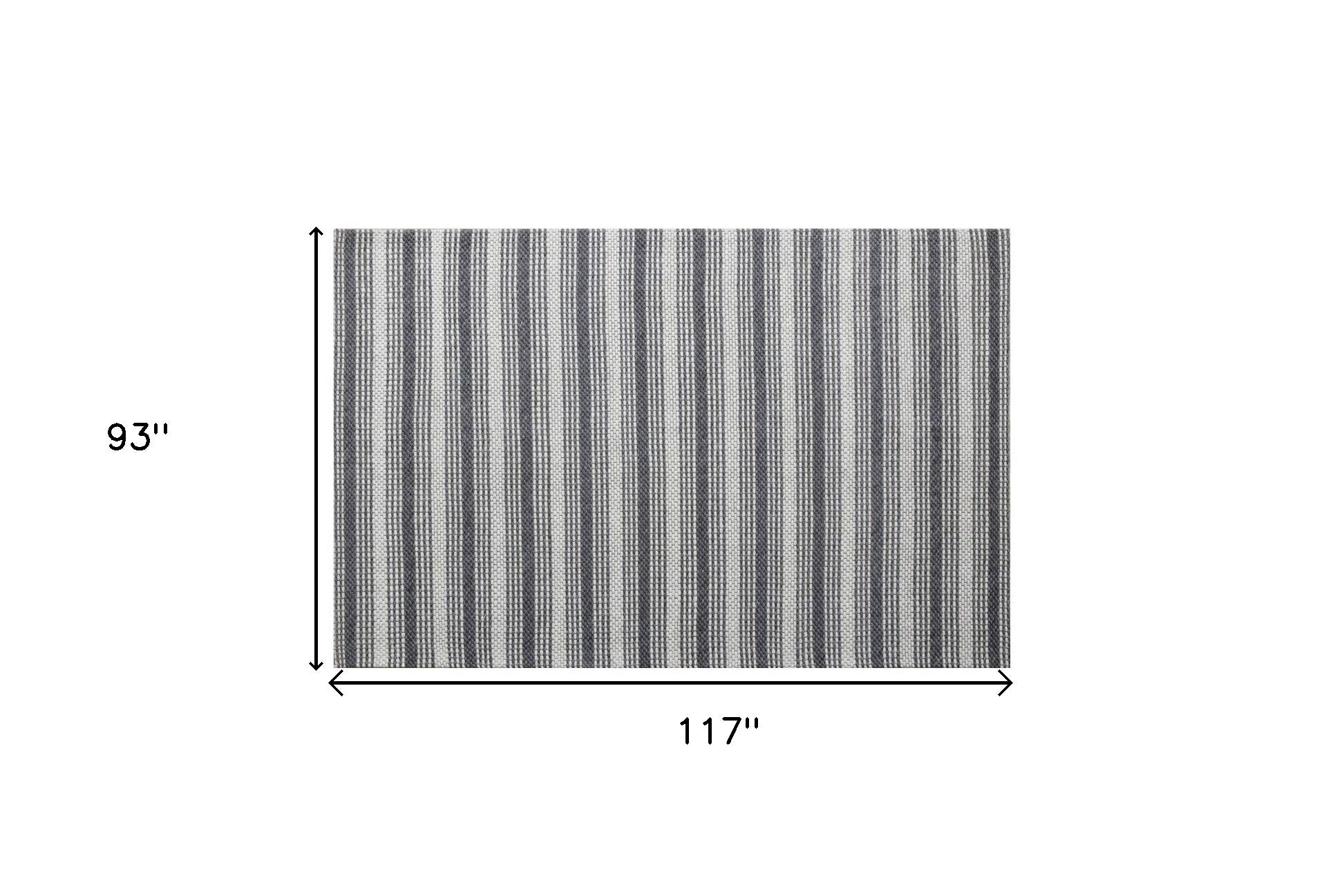 8' x 10' Gray and Ivory Striped Hand Woven Non Skid Area Rug
