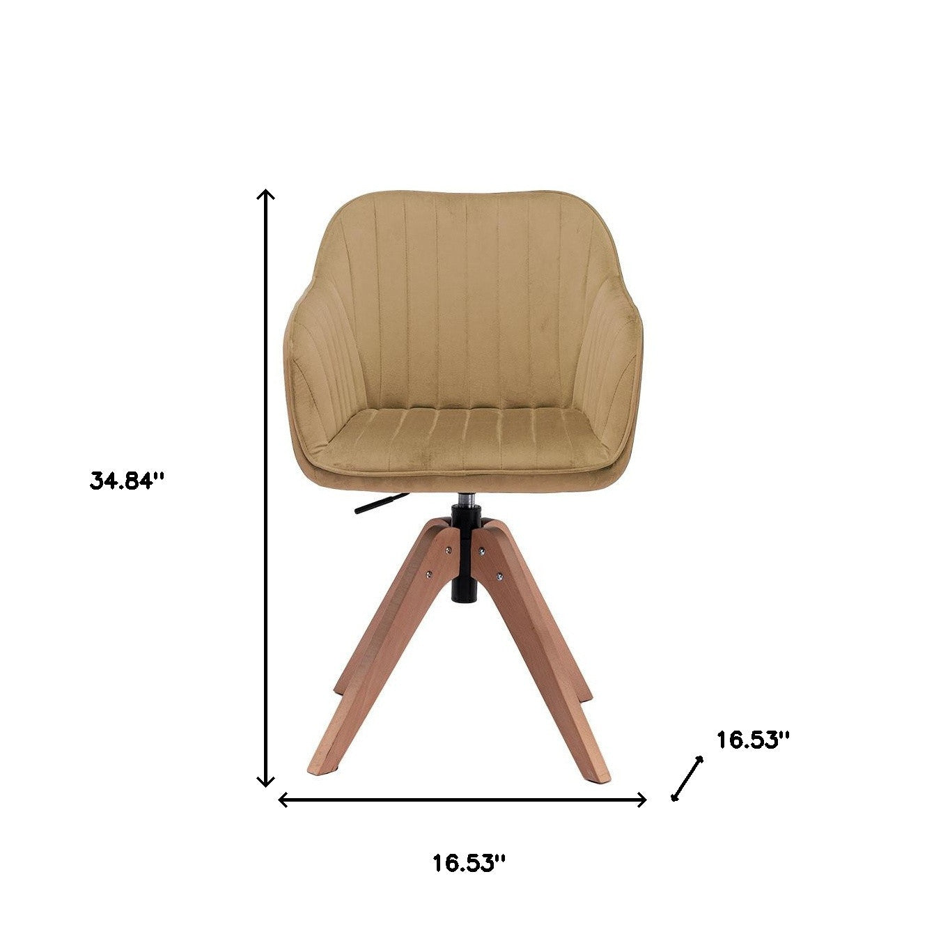 Tufted Champagne And Natural Velvet and Wood Dining Arm Chair