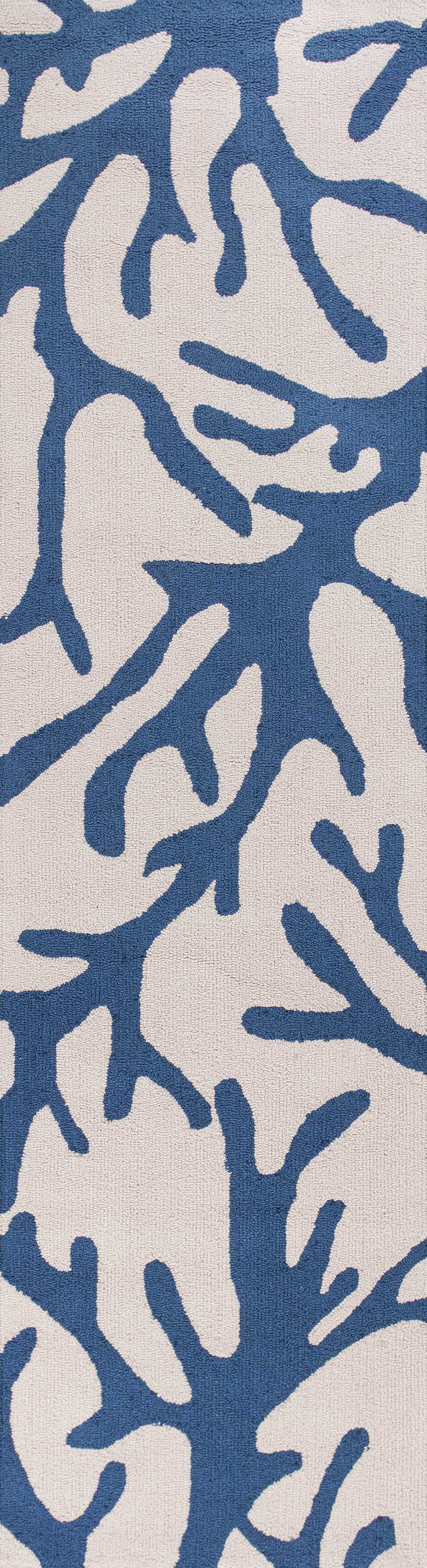 8' Ivory And Blue Runner Rug