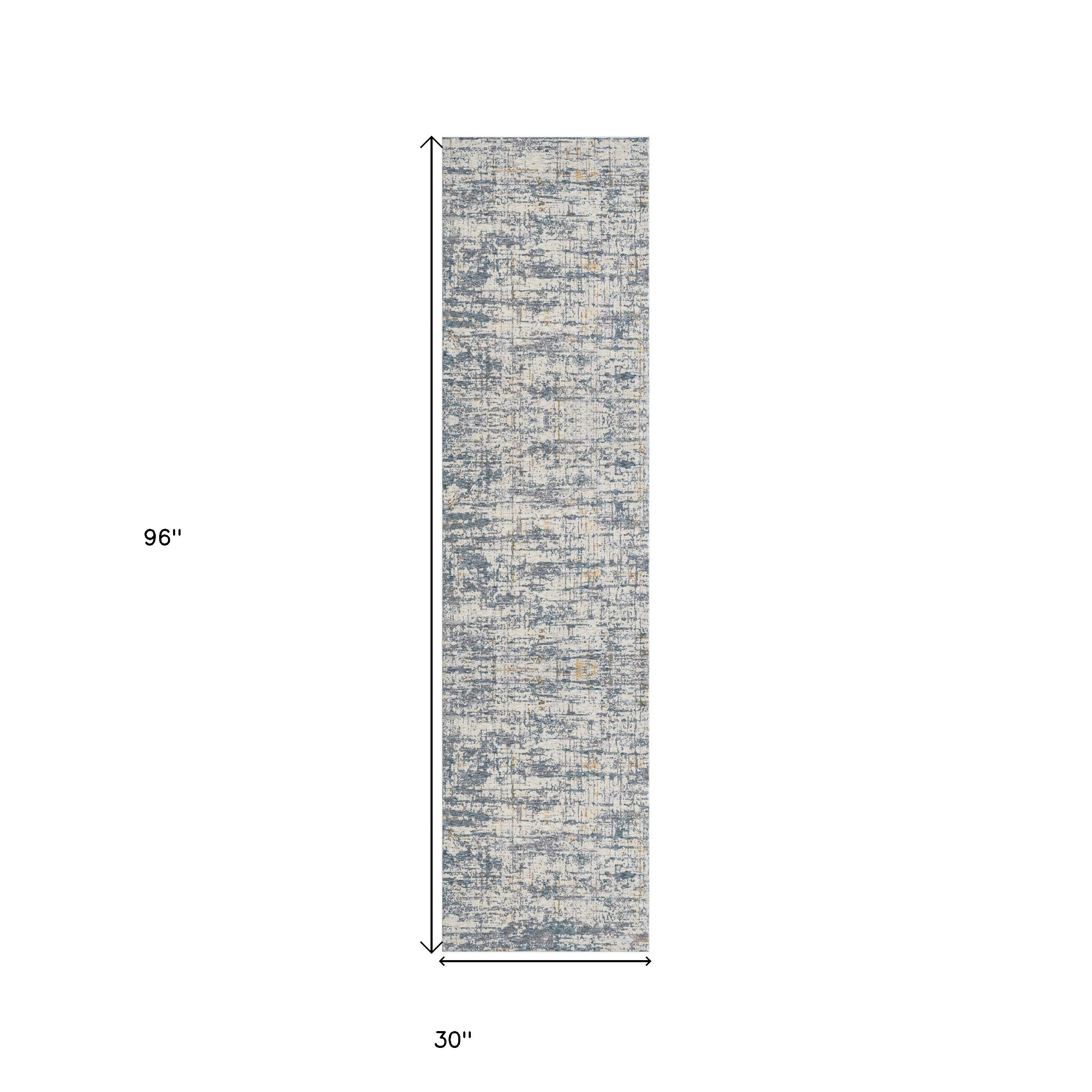 8' Runner Blue and Ivory Abstract Runner Rug