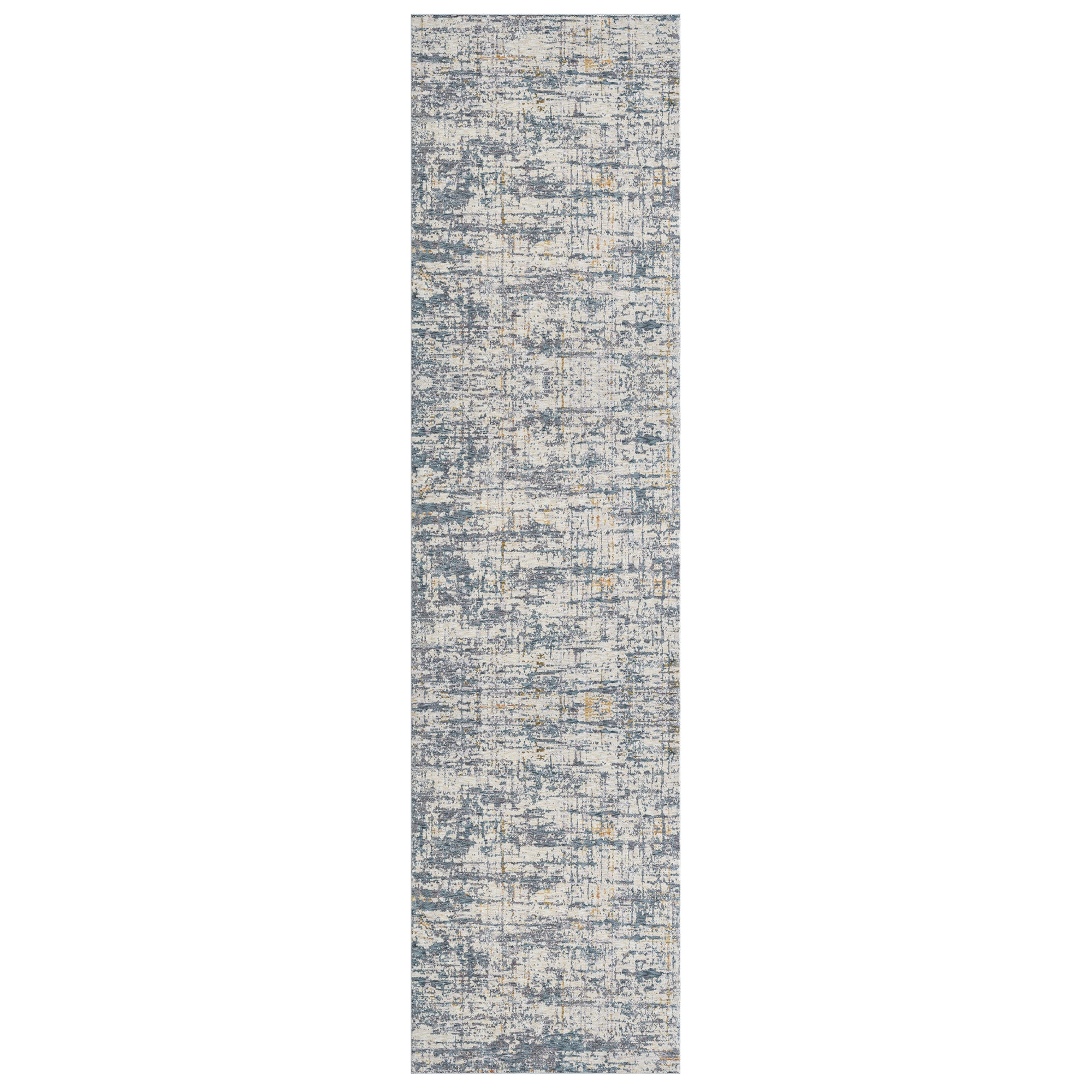 8' Runner Blue and Ivory Abstract Runner Rug