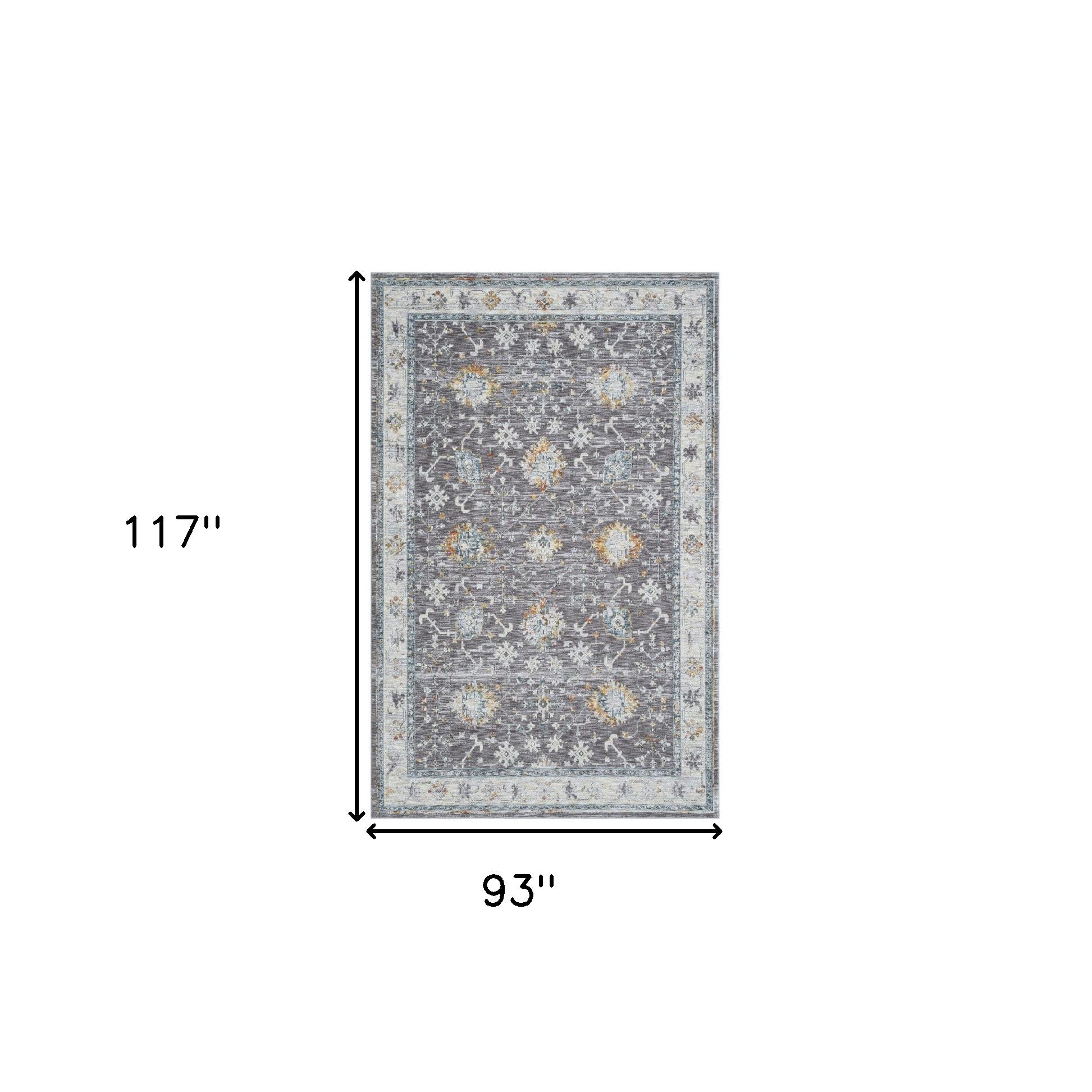 8' x 10' Gray and Ivory Floral Area Rug