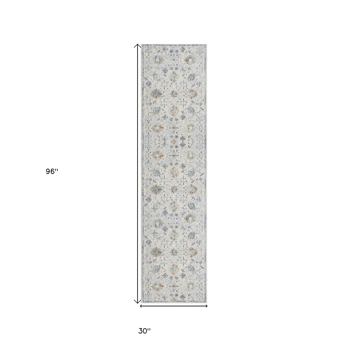 8' Runner Ivory and Blue Floral Runner Rug