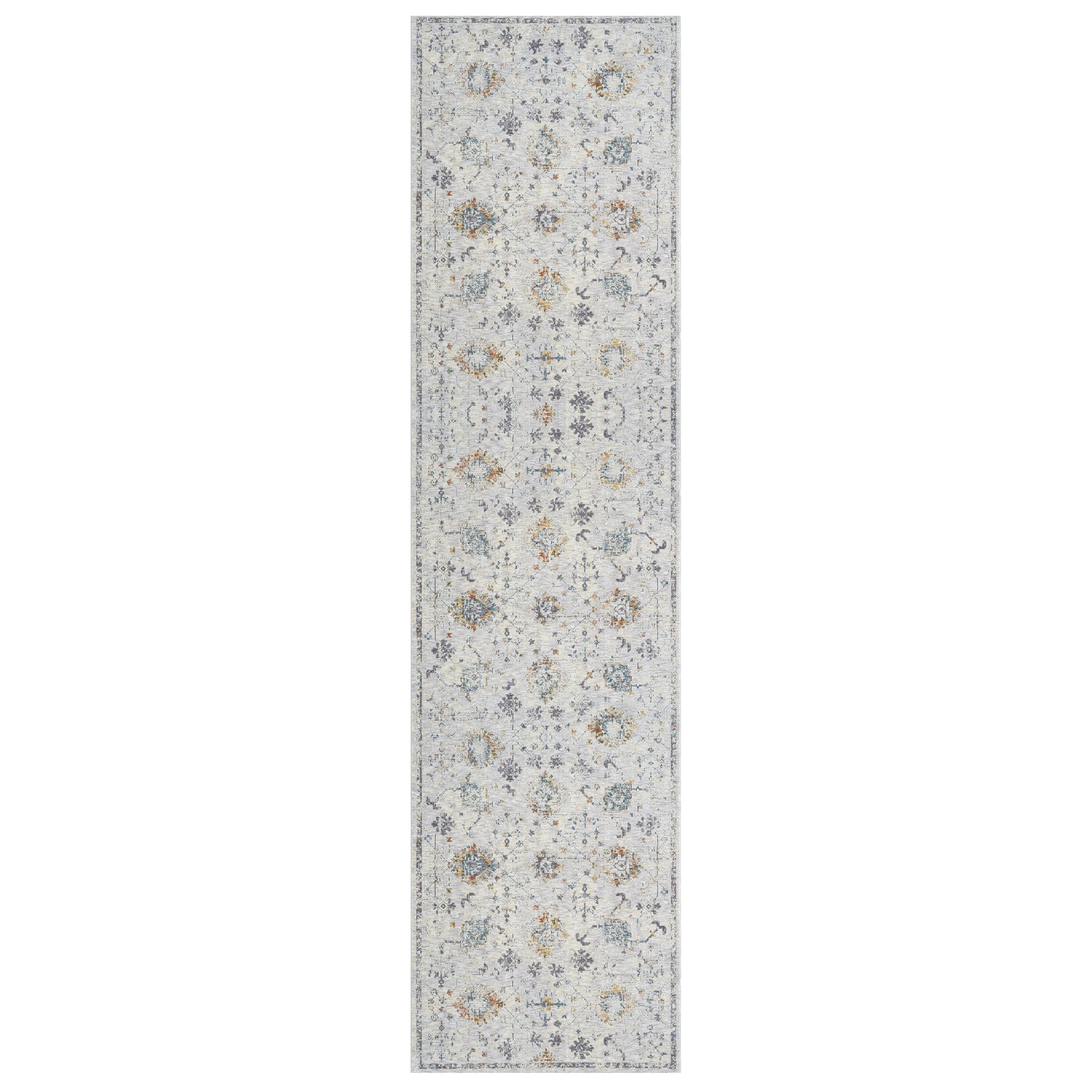 8' Runner Ivory and Blue Floral Runner Rug